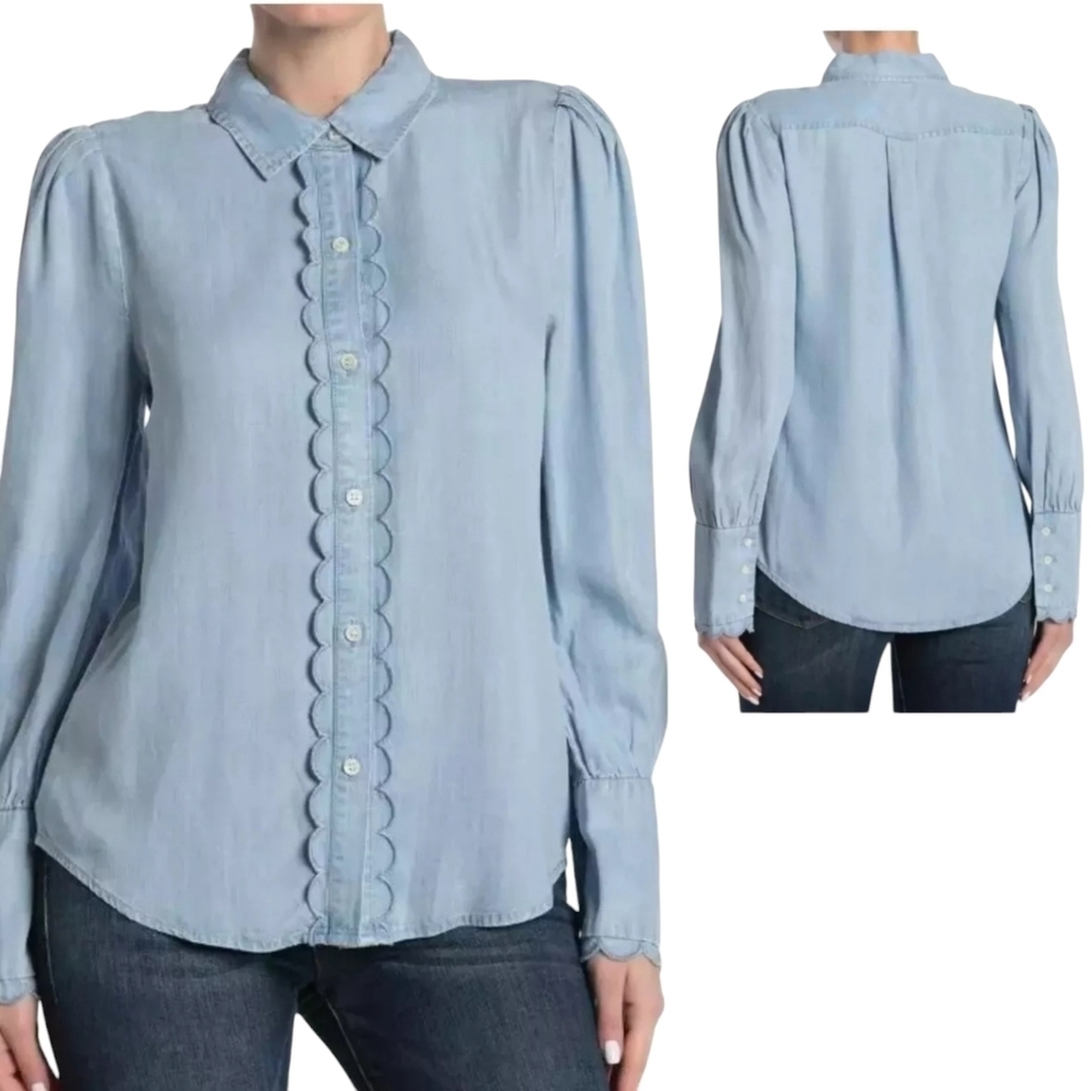 FRAME Scalloped Oxford Chambray Button Down NWOT